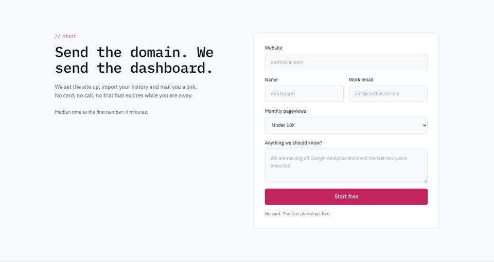 Data Panel template — Start section