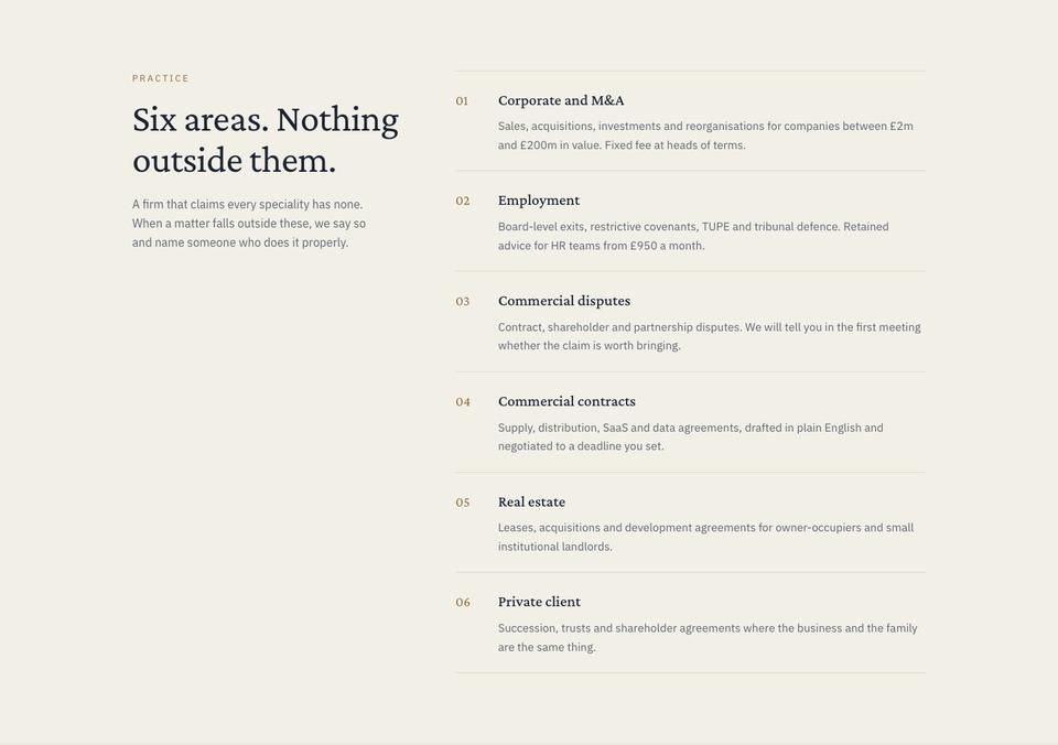 Counsel Practice template — Practice section