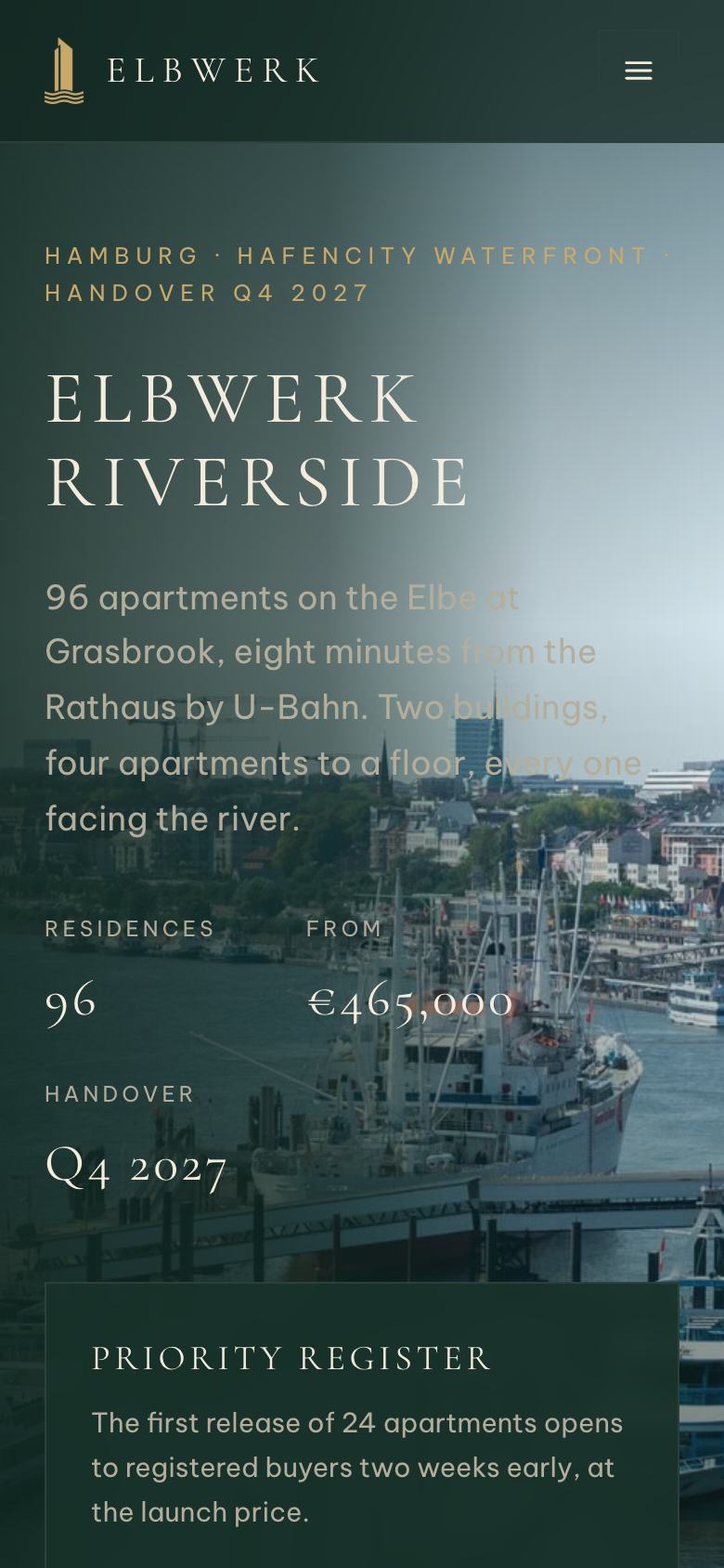 Residence Launch landing page template on a phone