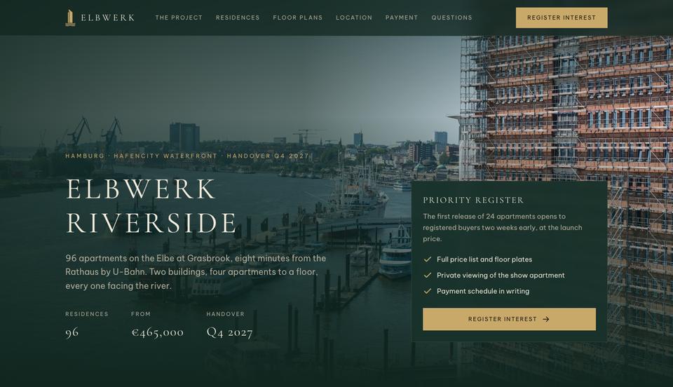 Residence Launch template — Hero section