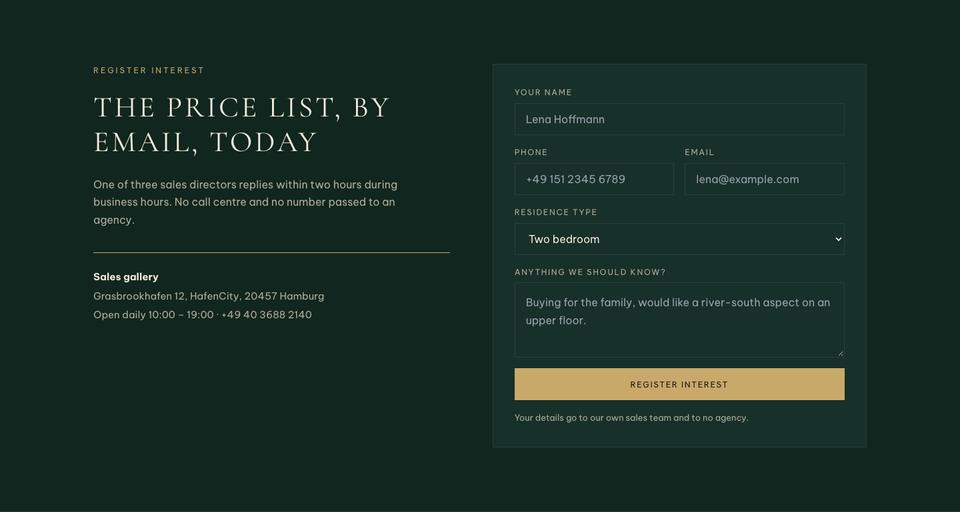 Residence Launch template — Register interest section