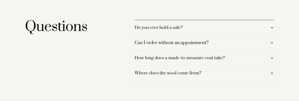 Maison Monochrome template — Questions section