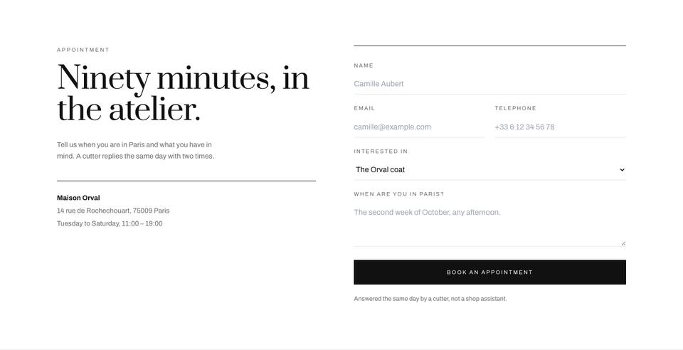 Maison Monochrome template — Appointment section