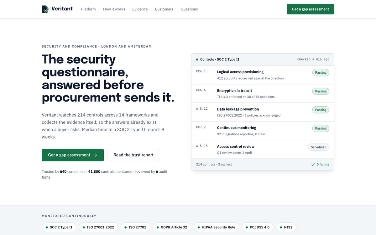 Compliance Trust Page landing page template
