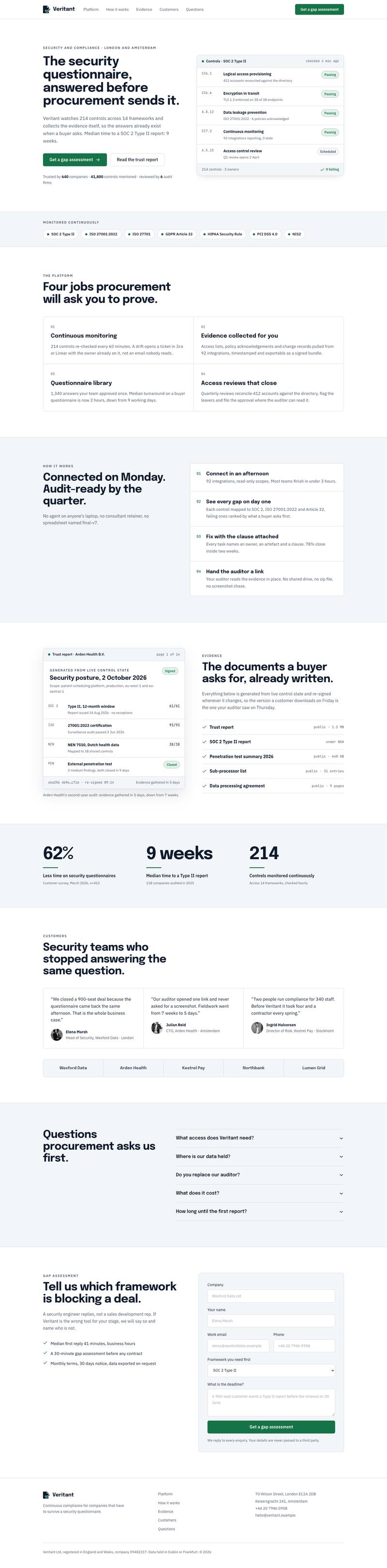 Compliance Trust Page template, the whole page on desktop