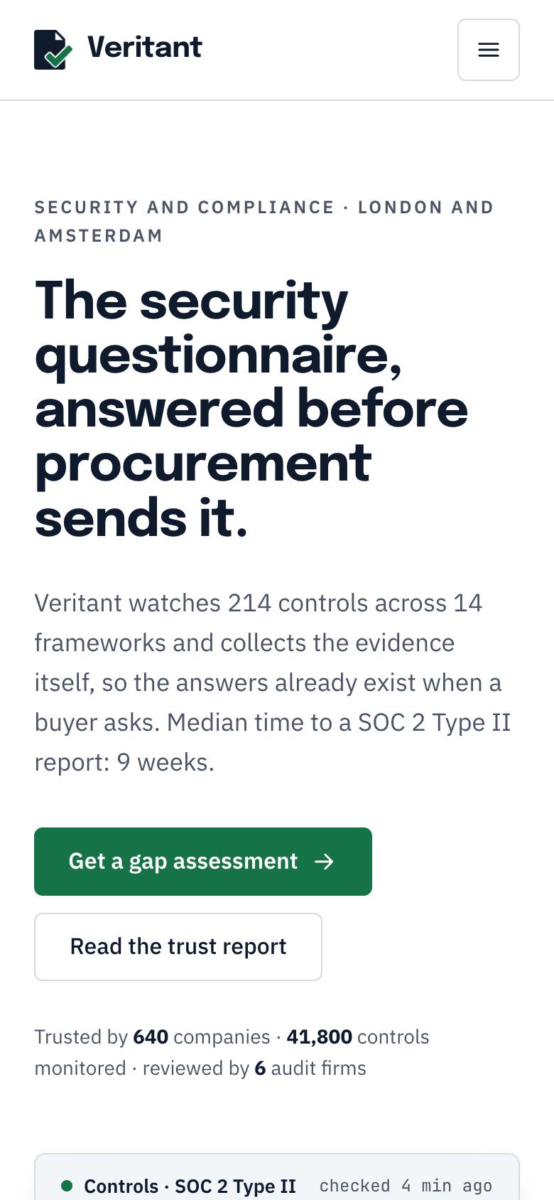 Compliance Trust Page landing page template on a phone