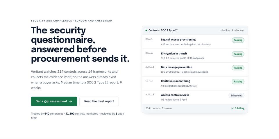 Compliance Trust Page template — Hero section