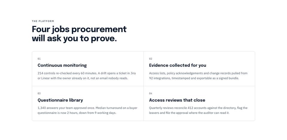 Compliance Trust Page template — The platform section