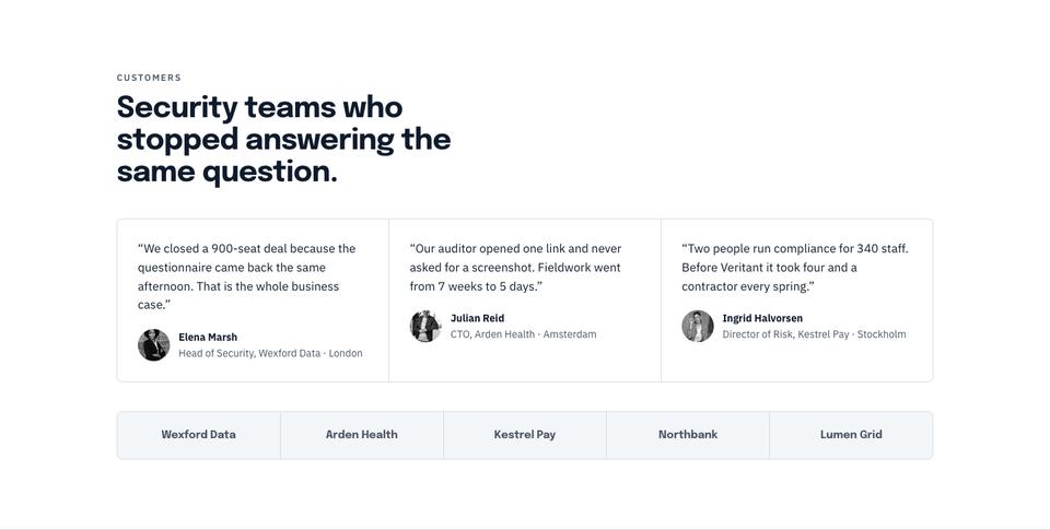 Compliance Trust Page template — Customers section