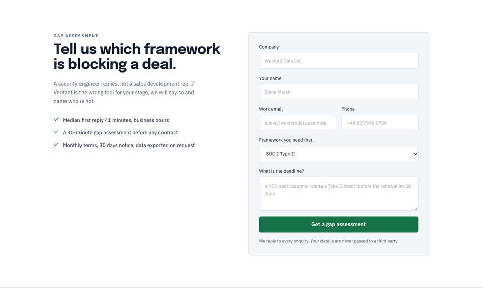 Compliance Trust Page template — Gap assessment section