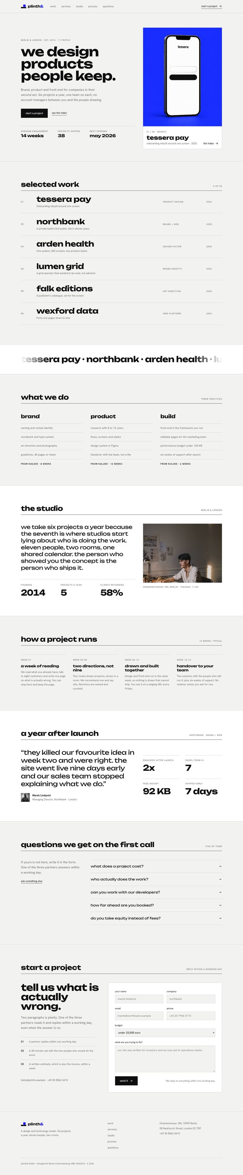 Studio Index template, the whole page on desktop