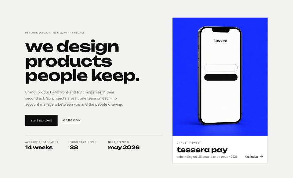 Studio Index template — Hero section