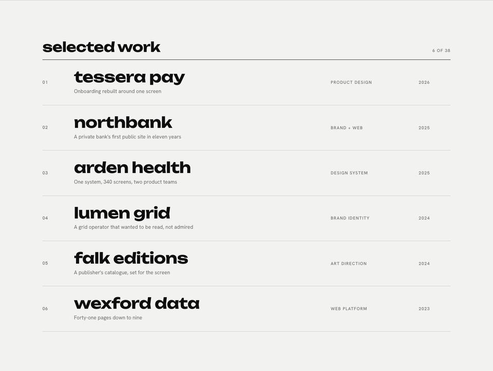 Studio Index template — Selected work section