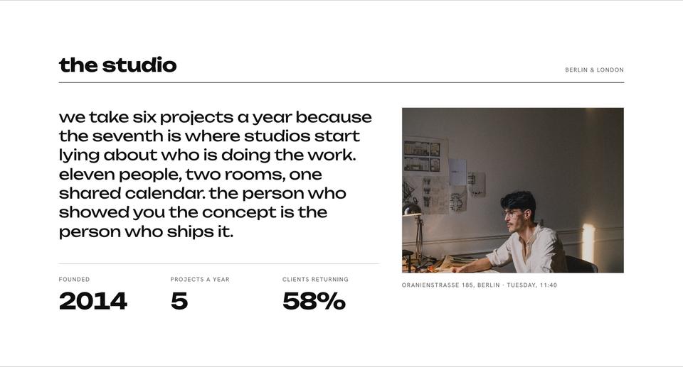 Studio Index template — The studio section