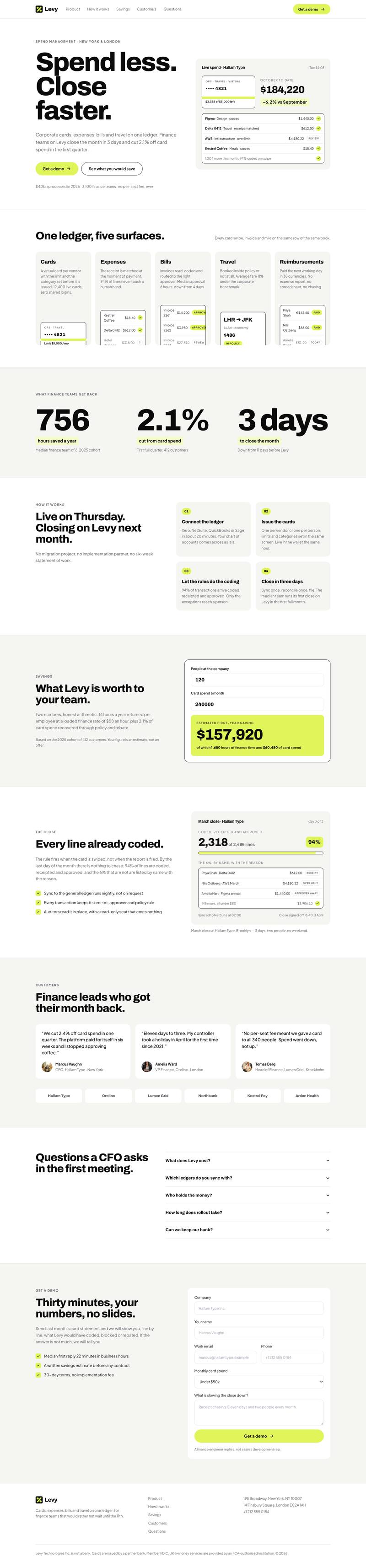 Lime Ledger template, the whole page on desktop