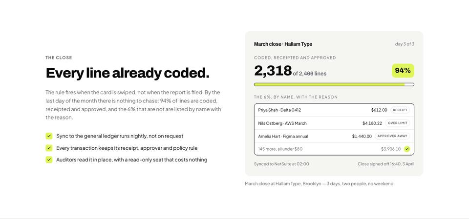Lime Ledger template — The close section