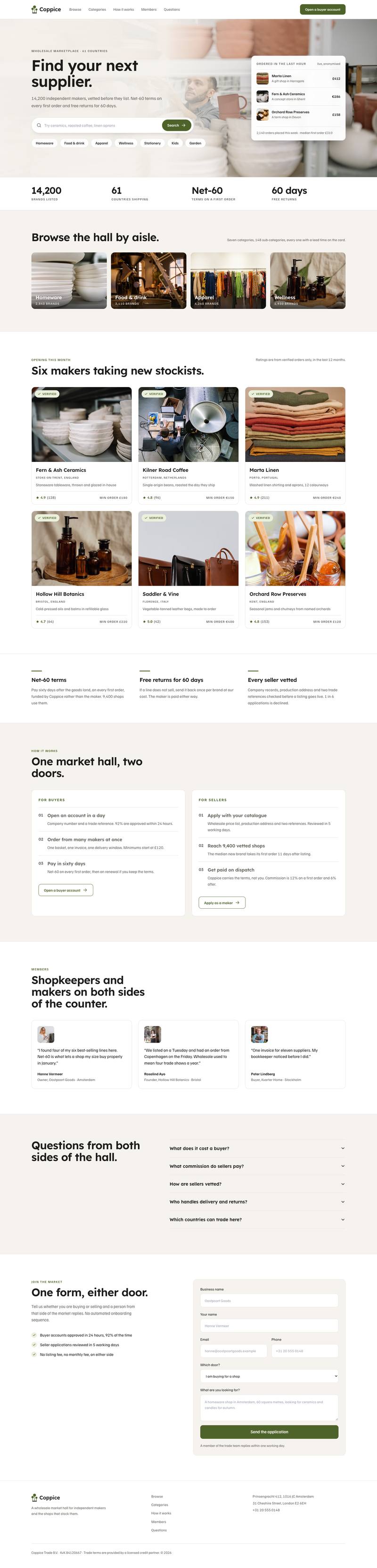 Wholesale Marketplace template, the whole page on desktop