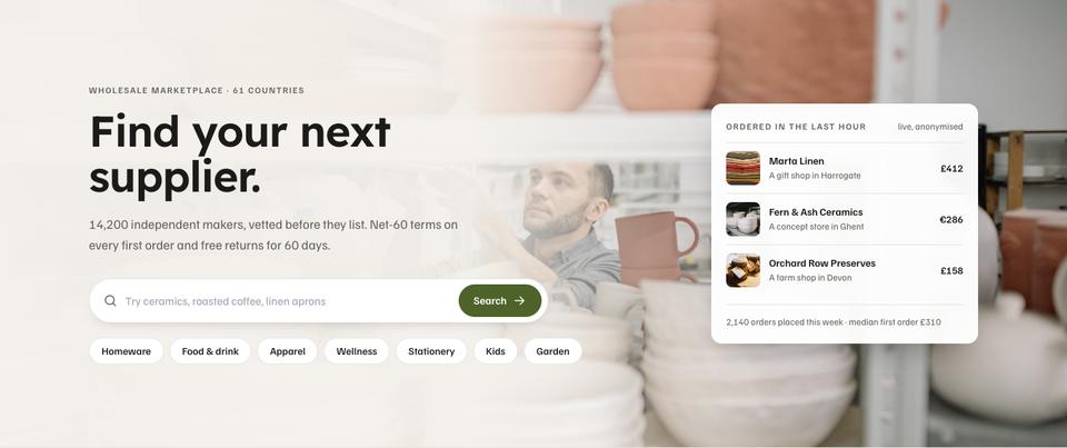 Wholesale Marketplace template — Hero section