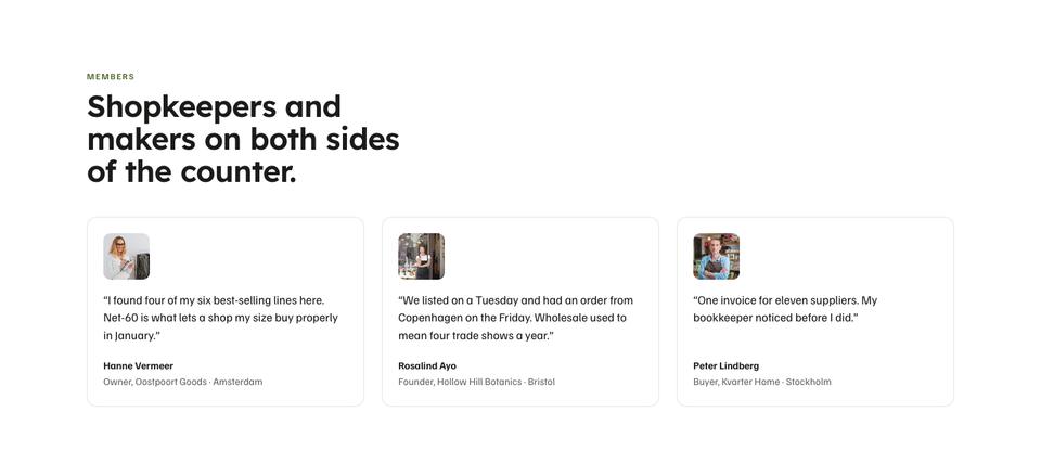 Wholesale Marketplace template — Members section