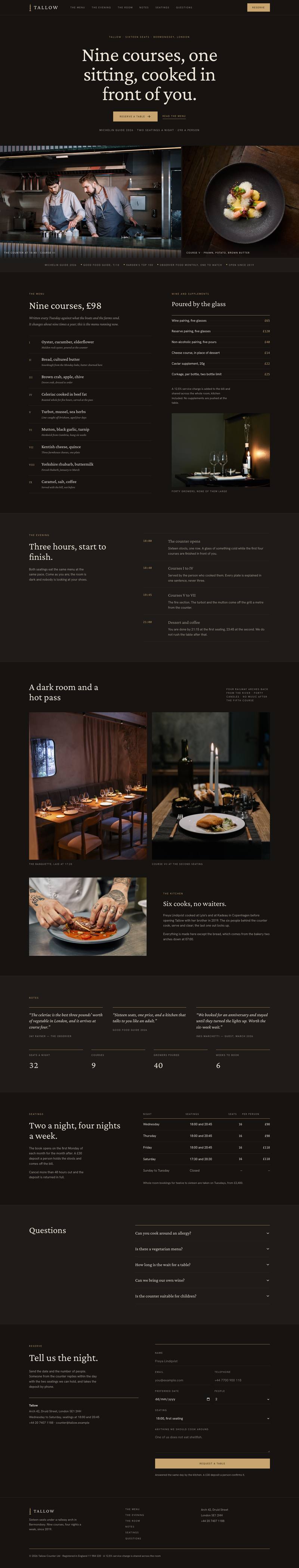 Chef's Table template, the whole page on desktop