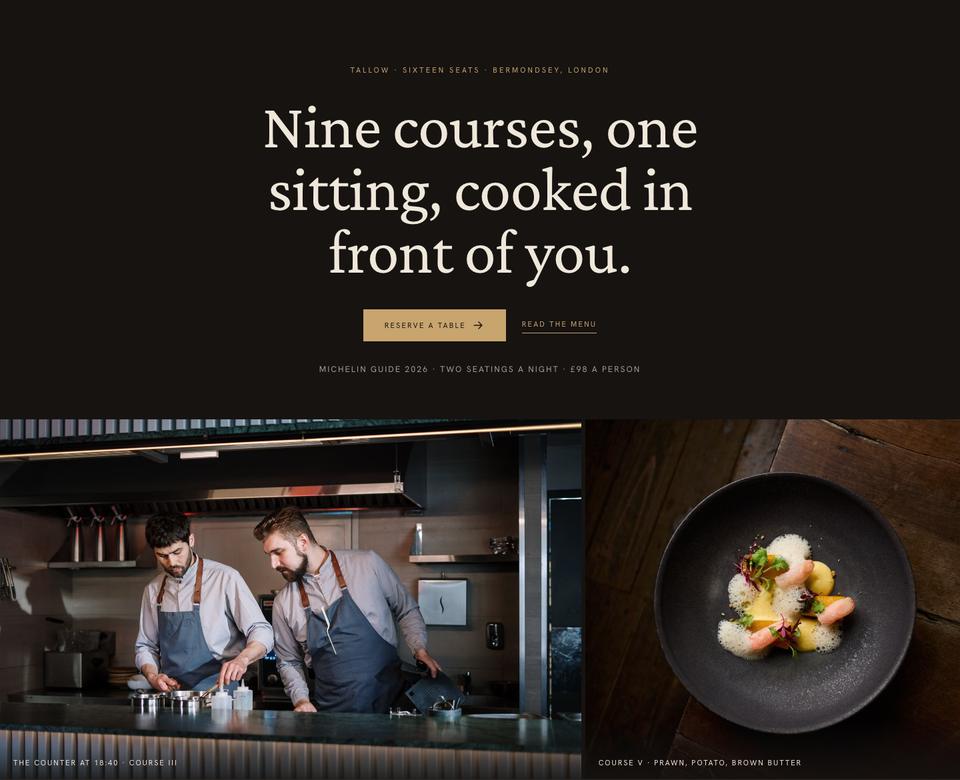 Chef's Table template — Hero section