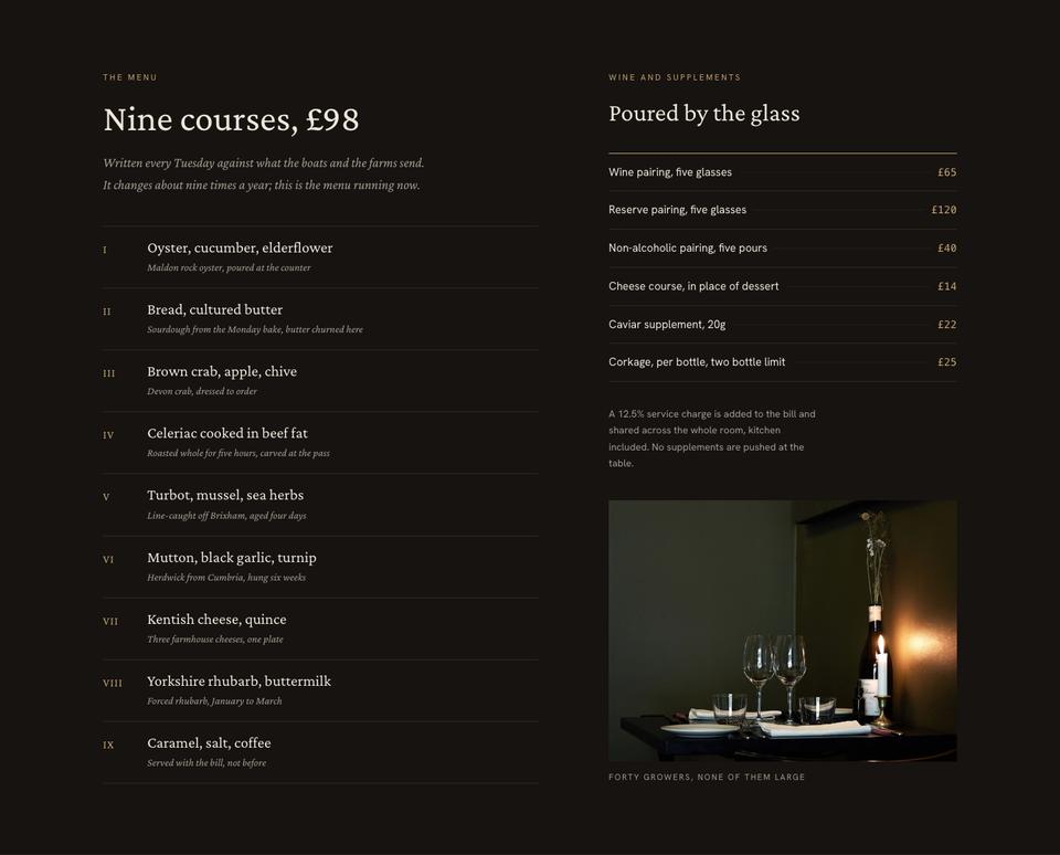 Chef's Table template — The menu section