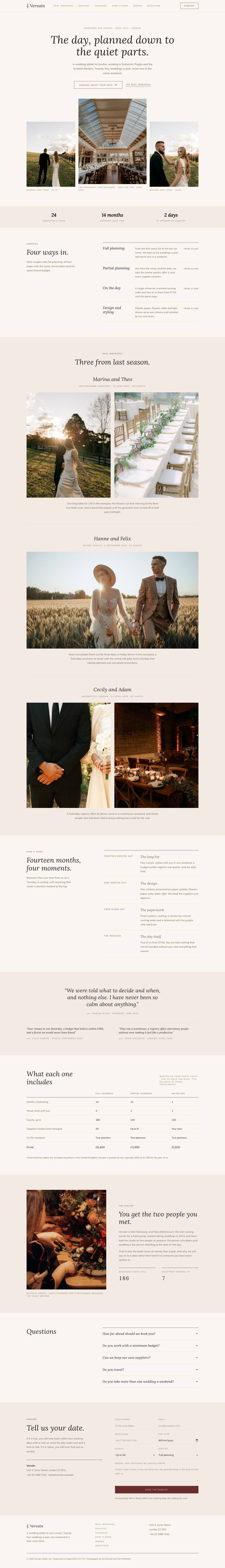 Wedding Atelier template, the whole page on desktop