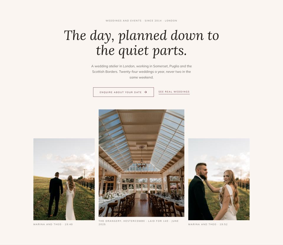 Wedding Atelier template — Hero section
