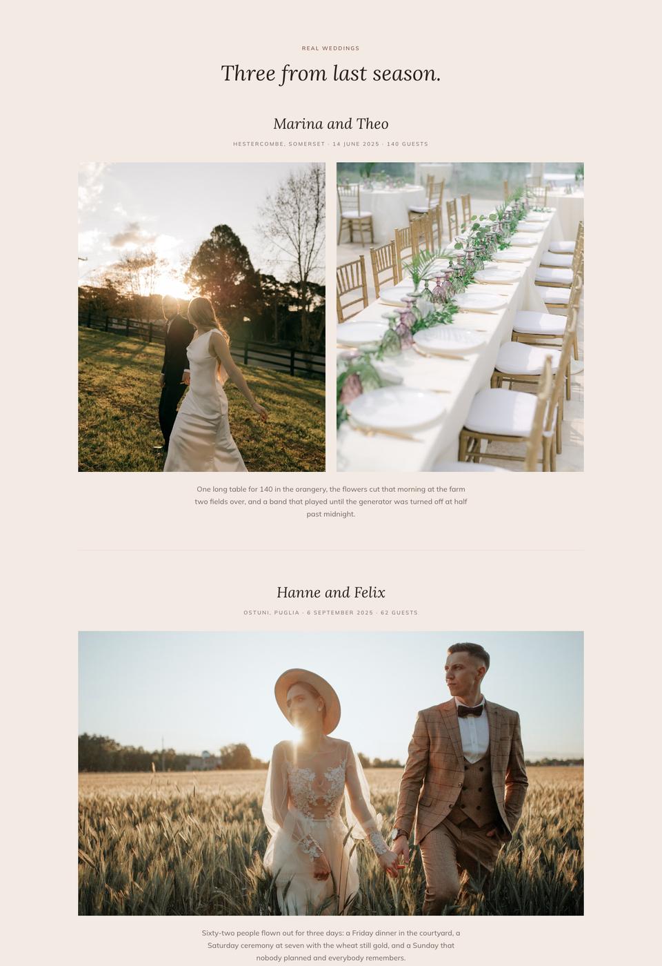 Wedding Atelier template — Real weddings section