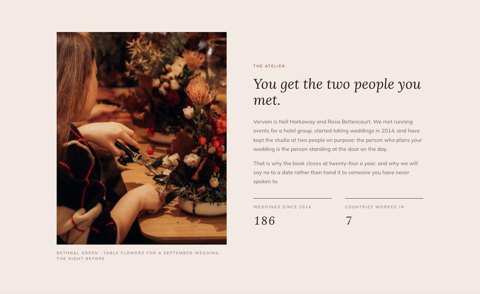 Wedding Atelier template — The atelier section