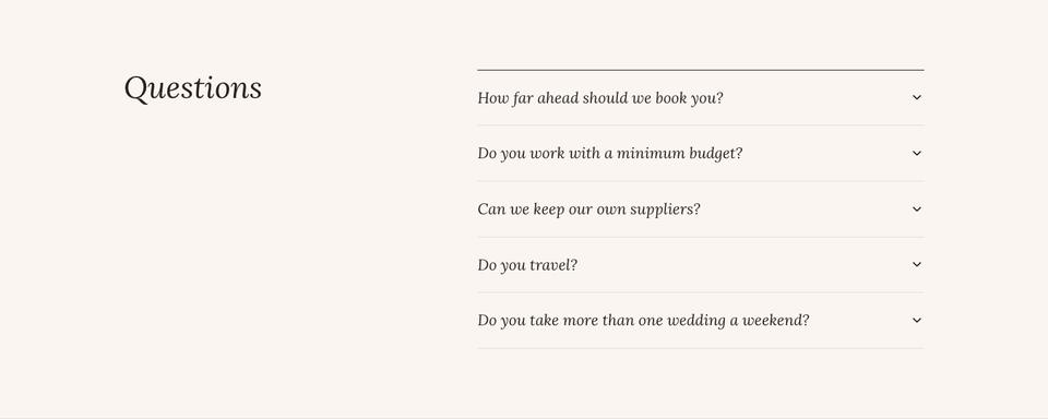 Wedding Atelier template — Questions section