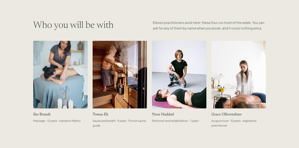 Still Wellness template — Practitioners section
