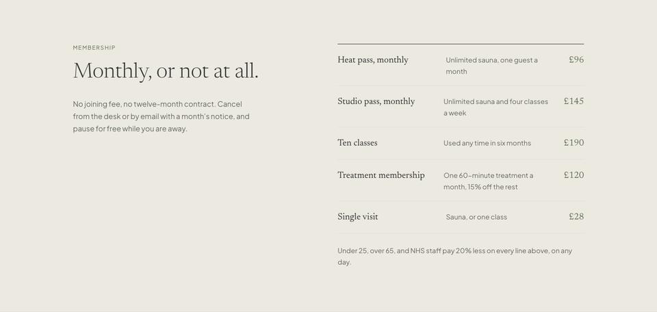Still Wellness template — Membership section