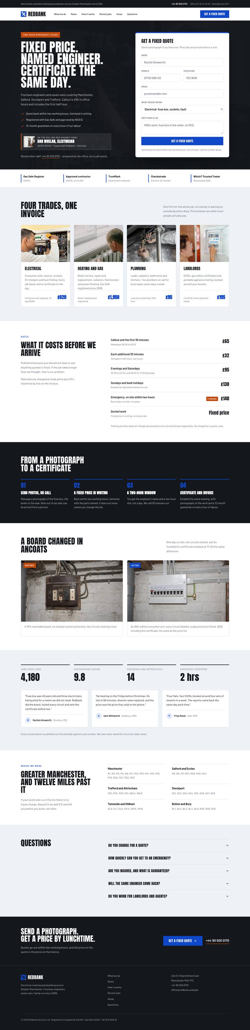 Trade Shopfront template, the whole page on desktop