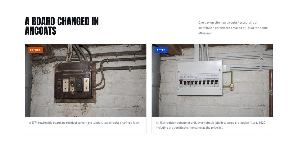 Trade Shopfront template — A recent job section