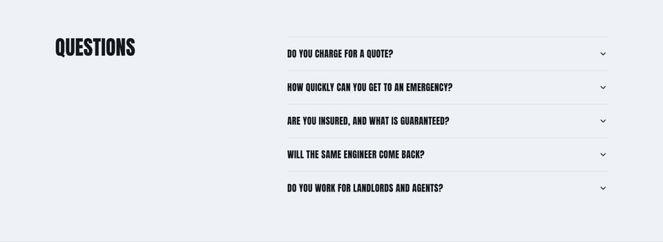 Trade Shopfront template — Questions section