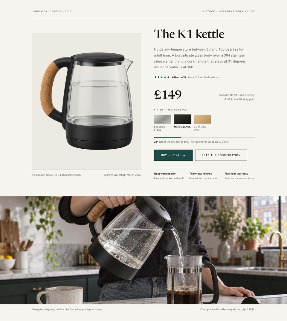 Single Product Launch template — Hero section
