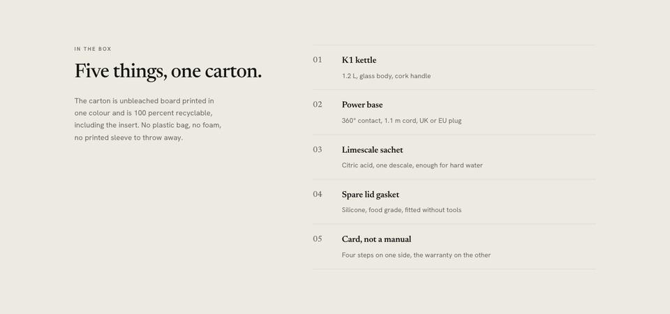 Single Product Launch template — In the box section