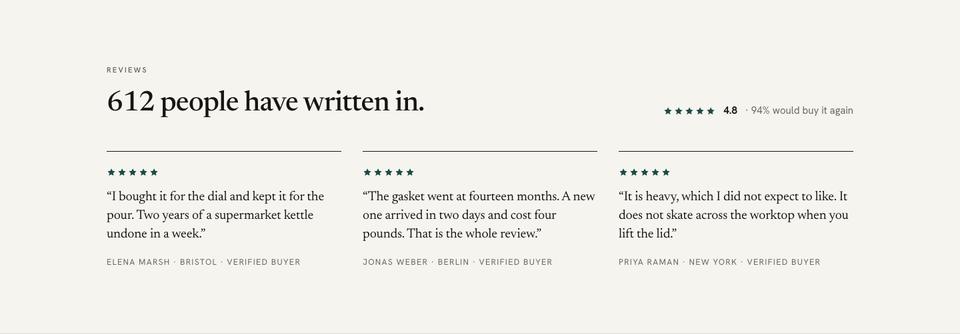 Single Product Launch template — Reviews section