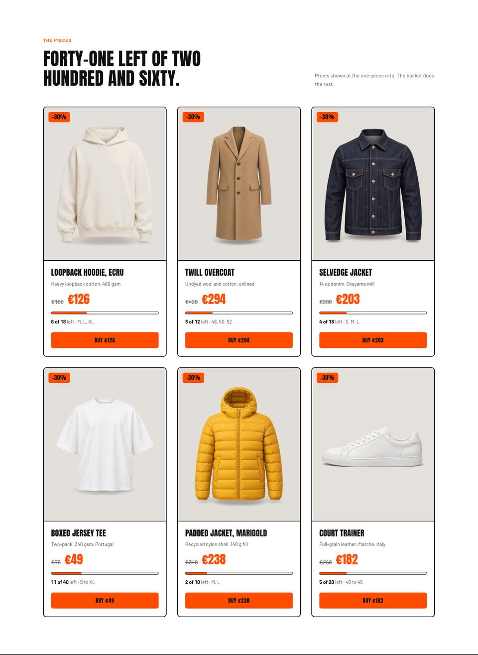 Dated Flash Sale template — The pieces section