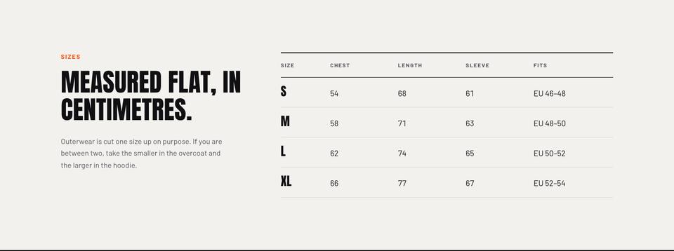Dated Flash Sale template — Sizes section