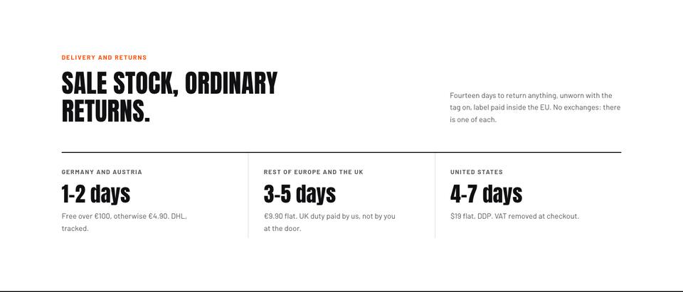 Dated Flash Sale template — Delivery and returns section