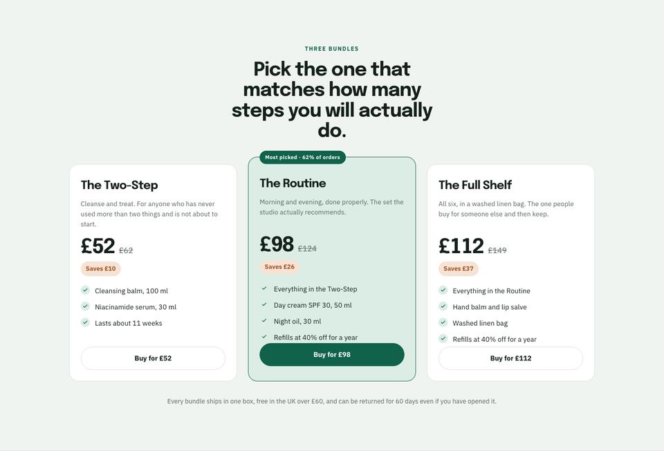Bundle And Save template — Three bundles section