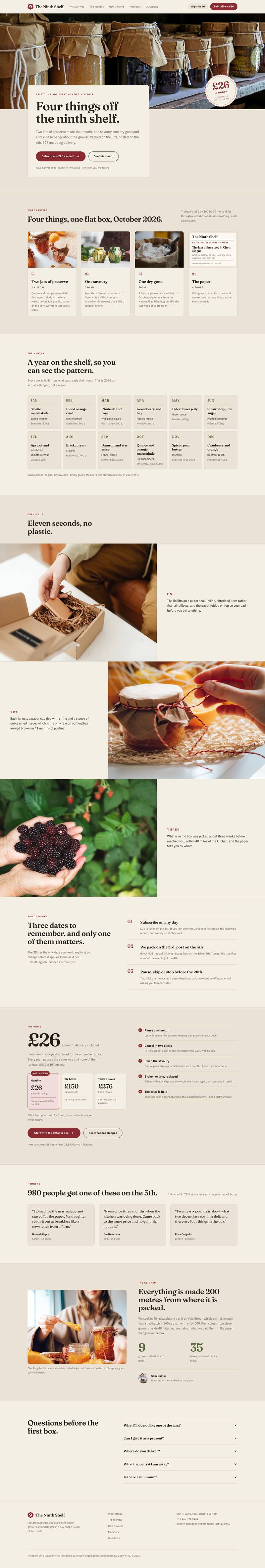 Recurring Box Subscription template, the whole page on desktop