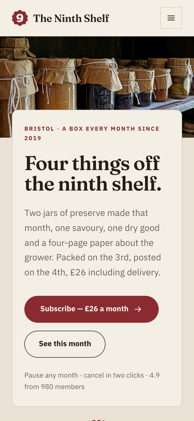 Recurring Box Subscription landing page template on a phone