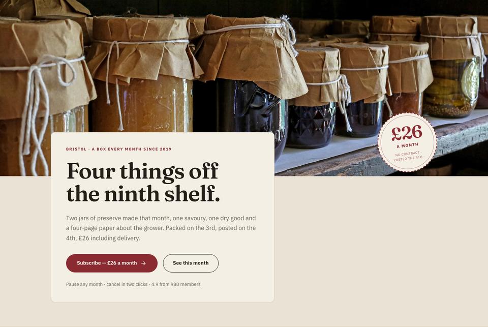 Recurring Box Subscription template — Hero section