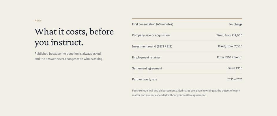 Counsel Practice template — Fees section