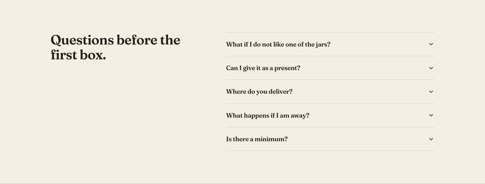 Recurring Box Subscription template — Questions section