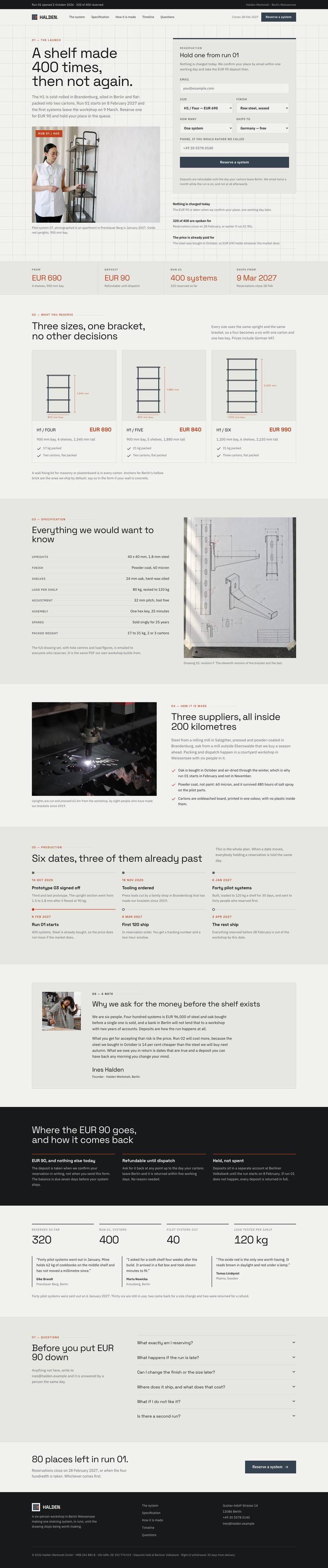 Pre-order Launch template, the whole page on desktop