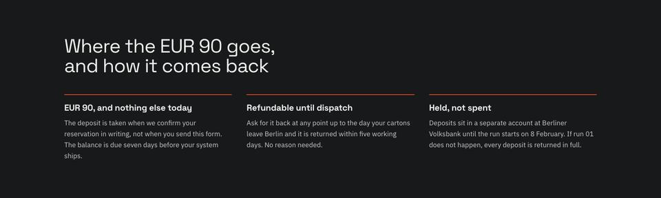 Pre-order Launch template — The deposit section